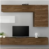 Ensemble meuble TV mural couleur bois et blanc PIANA