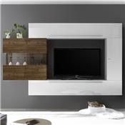 Grand meuble TV blanc et couleur bois foncé SALEMI