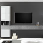 Meuble TV complet blanc laqué et gris ORIAGO