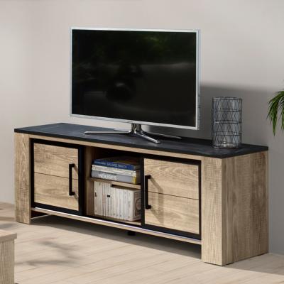 Meuble TV moderne couleur bois et noir OLIVIA