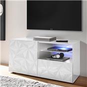 Petit meuble TV 120 cm blanc laqué design sans éclairage PAOLO