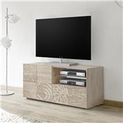 Petit meuble TV 120 cm contemporain chêne clair ELMA 3, sans éclairage