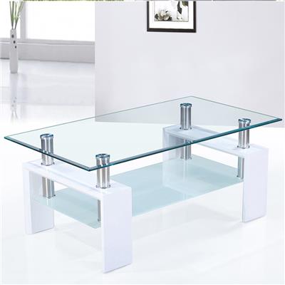 Table basse blanche avec un plateau en verre ALINE