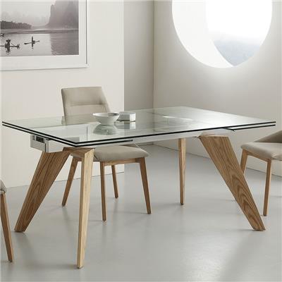 Table en verre et bois avec rallonge design VELIA