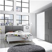 Chambre design blanc et gris laqué TIAVANO lit 160 cm