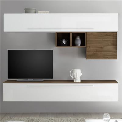 Meuble télé moderne blanc et couleur bois foncé ISERNIA