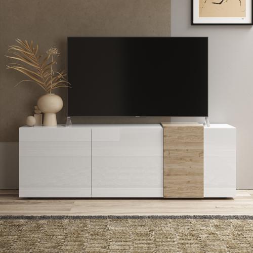 Meuble TV moderne blanc et couleur chêne VENEZIA