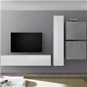 Grand meuble TV blanc laqué et gris béton PUNTA