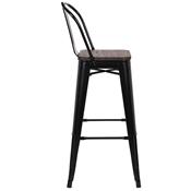 Chaise haute industrielle en métal noir et bois VALERIANNE (lot de 4)