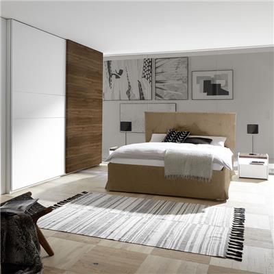 Chambre complète moderne blanc et couleur noyer foncé DELFINO lit coffre