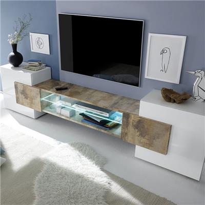 Meuble tv design blanc et couleur bois LUXOR 3 Sans éclairage