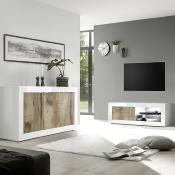 Meuble TV 140 cm LED couleur bois et blanc FOCIA 6