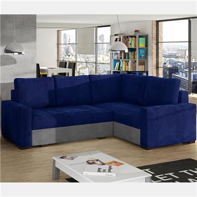 Canapé lit angle à droite bleu et gris CONORA