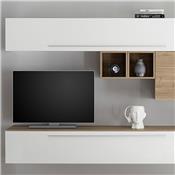 Ensemble TV mural blanc et couleur bois clair VASTO