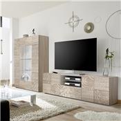 Grand meuble TV 180 cm contemporain chêne clair ELMA 3 Sans éclairage
