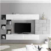 Ensemble mural TV blanc et gris clair design ARDENZA