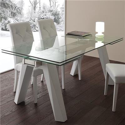 Table à manger extensible en verre et acier design CARLA