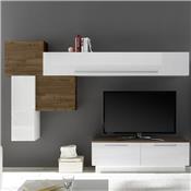 Meuble TV mural blanc et couleur bois foncé NOVARA