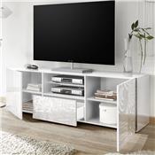 Grand meuble TV blanc laqué design ELMA Avec éclairage