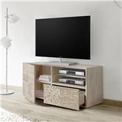 Petit meuble TV 120 cm contemporain chêne clair ELMA 3, sans éclairage