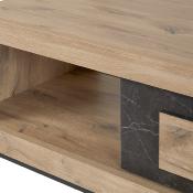 Table basse avec rangement couleur chêne clair et effet marbre gris SANCHO