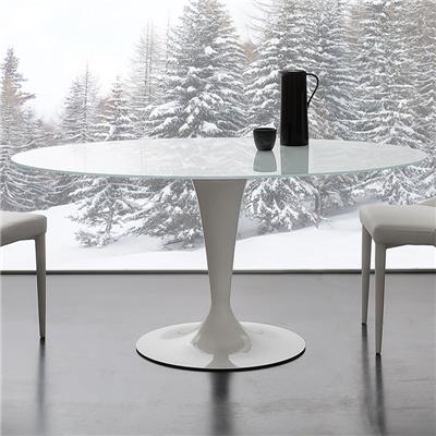 Table ovale blanche en verre et acier OLIVIA
