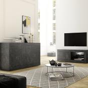 Meuble TV 140 cm noir effet marbre FOCIA 7