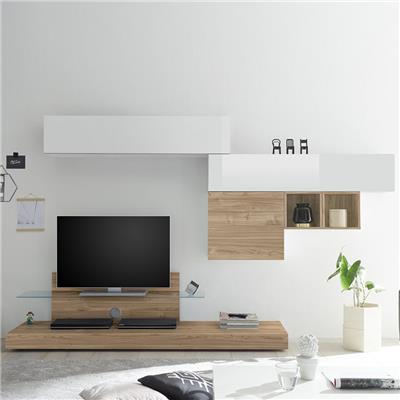 Grand meuble TV blanc et chêne clair SPINA