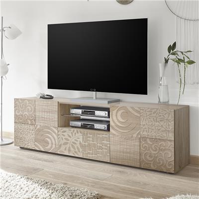 Grand meuble TV 180 cm contemporain chêne clair ELMA 3 Sans éclairage