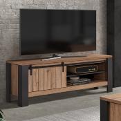 Meuble TV 150 cm couleur chêne clair et noir SIMEON