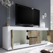 Meuble TV haut 210 cm moderne couleur bois et blanc FOCIA 6