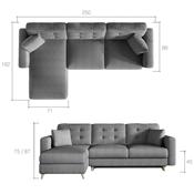 Canapé d'angle gris en tissu avec lit ASUKA