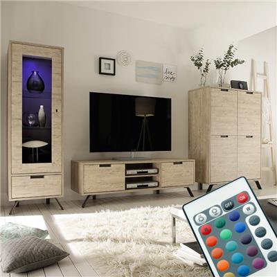 Ensemble meuble TV moderne couleur bois clair JACE Sans éclairage