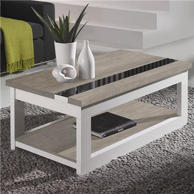 Table basse relevable moderne couleur bois clair et blanc MONTREAL 2