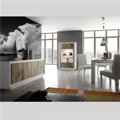 Salle à manger moderne blanc et couleur bois ERINE 2 Sans rallonge 180 cm
