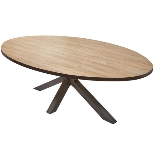 Table ovale 200 cm couleur chêne clair et noir FREDDY