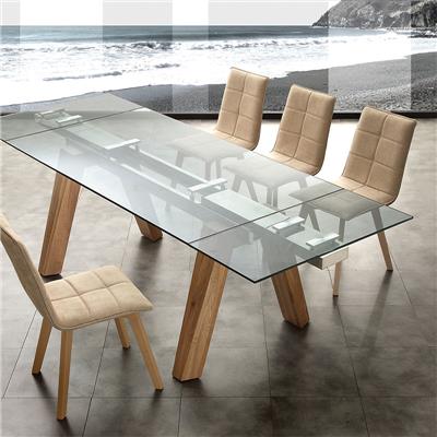 Table extensible en bois clair et en verre design CARLA 3