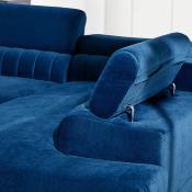 Canapé d'angle en velours bleu convertible LAUREL
