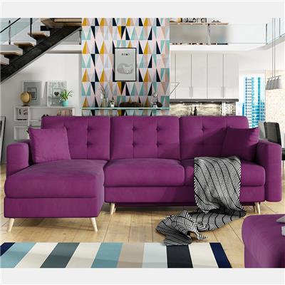Canapé d'angle convertible en tissu violet ASUKA