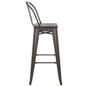 Chaise haute industrielle en métal gris et bois VALERIANNE (lot de 4)