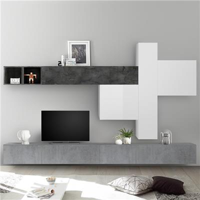 Meuble TV avec rangement blanc laqué et gris OSTERIA