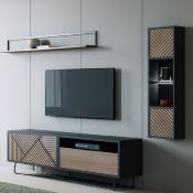 Banc TV 180 cm moderne chêne brun et laqué noir CACO