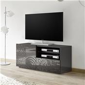 Petit meuble TV 120 cm gris laqué design ELMA 2 Avec éclairage