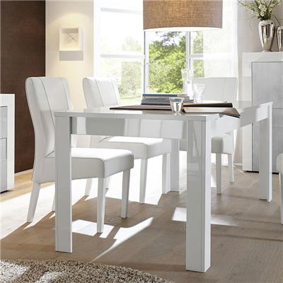 Table à manger extensible blanc laqué design TUNIS 180 cm Sans rallonge