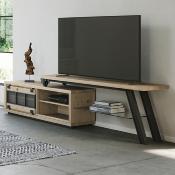 Meuble TV extensible en chêne naturel et noir CACI