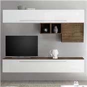 Meuble télé moderne blanc et couleur bois foncé ISERNIA