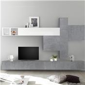 Mur TV design gris béton et blanc laqué OSTERIA