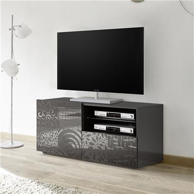 Petit meuble TV 120 cm gris laqué design ELMA 2 Sans éclairage