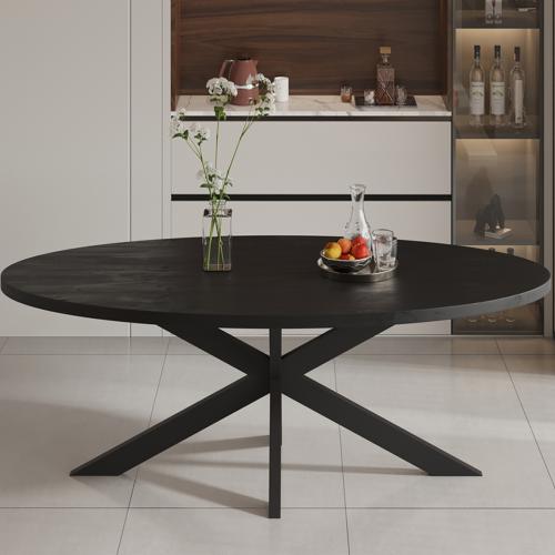 Table ovale 200 cm noire en bois et métal ALEXANE