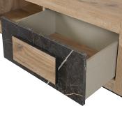 Table basse avec rangement couleur chêne clair et effet marbre gris SANCHO